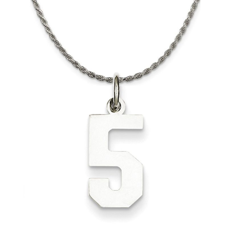 Sterling Silver Athletic Lg Polished Number 5 Necklace - 22 Inch